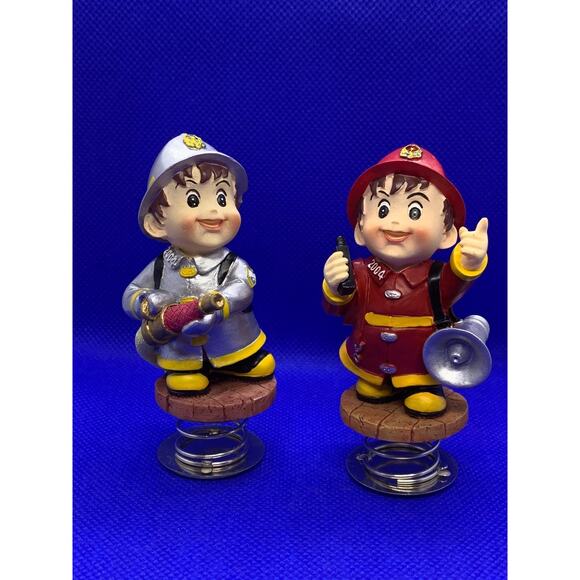 Vintage Set of 2 Firemen Spring Bobble Figurines - Picture 1 of 8